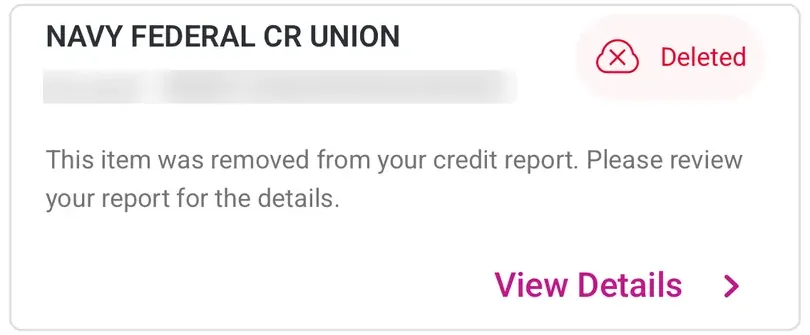 Client screenshot: Navy Federal deleted